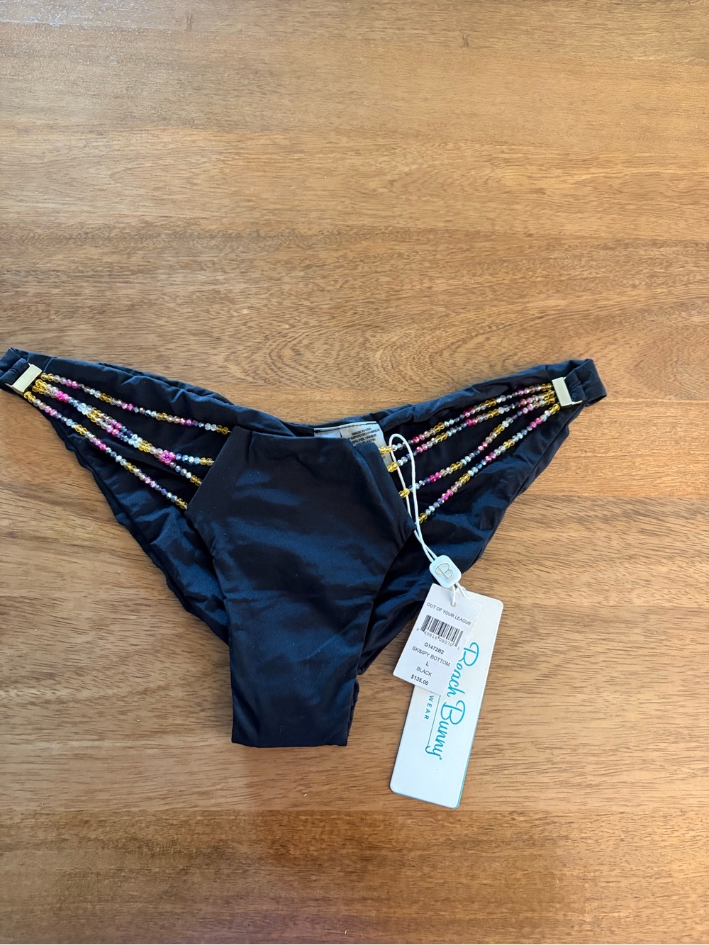 Beach Bunny Black One-Piece with Multicolor Beaded Straps LARGE